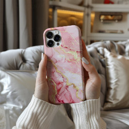 Rosaline Royale Luxus-Rouge Pink Marmor Gold iPhone 16 Hülle