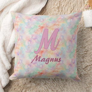 rosane blaue Wasserfarbe Pastell Monogramm Name Bu Kissen