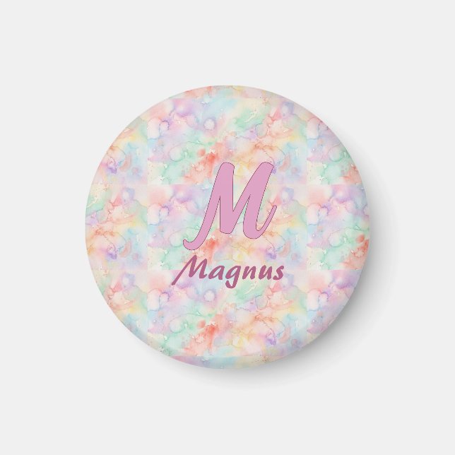 rosane blaue Wasserfarbe Pastell Monogramm Name Bu Magnet (Vorne)