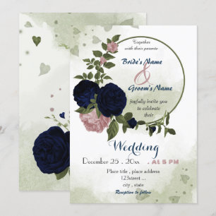 rosane marine Blumen Grün Kranz Hochzeit Einladung