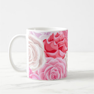 rosane und weiße Rosen nahtloses Muster. Blumen te Kaffeetasse
