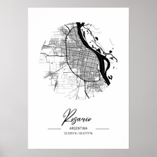 Rosario - Argentinien Black Water City Karte Poster