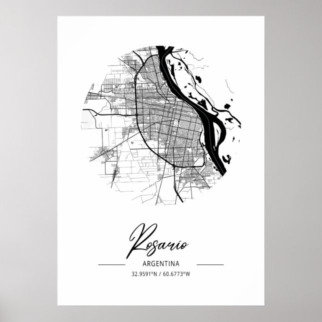 Rosario - Argentinien Black Water City Karte Poster (Vorne)