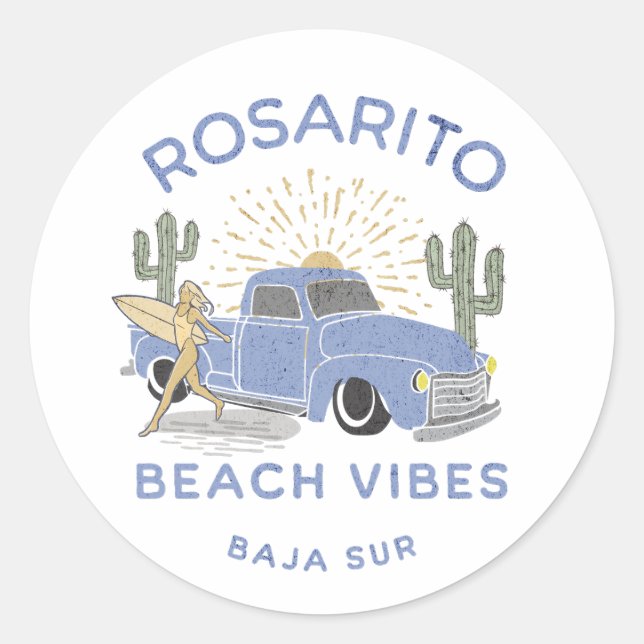 Rosarito Mexico Beach Vibes Vintag Runder Aufkleber (Vorderseite)