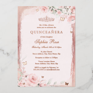Rosarot Florale Schmetterling Quinceanera 15. Folieneinladung