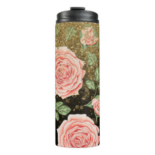*~* Rosarot ROSE Gold Glitter Floral Thermosbecher