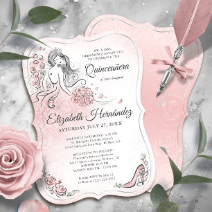 Rosarot Silber Prinzessin Quinceanera Geburtstag Einladung