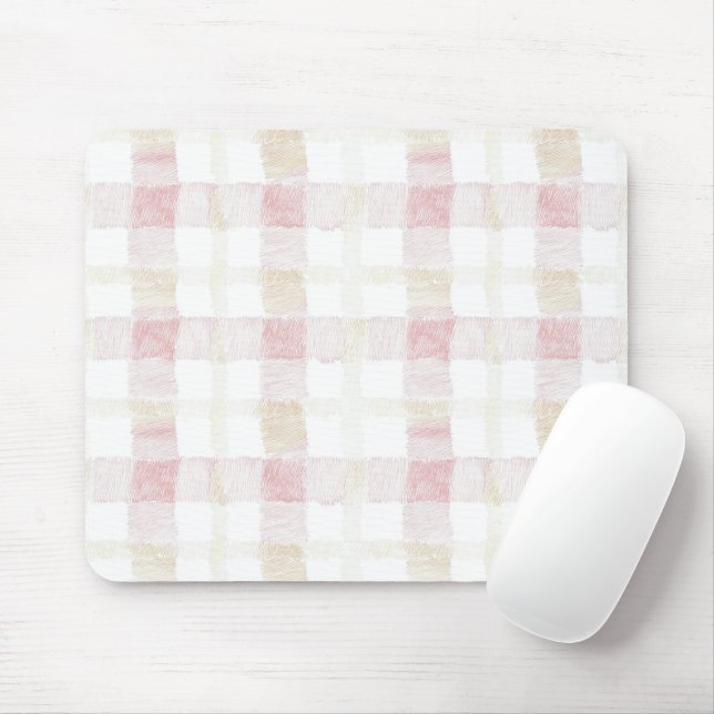 Rosarot Weiß Creme Kariert Gestreift Mousepad (Mit Mouse)