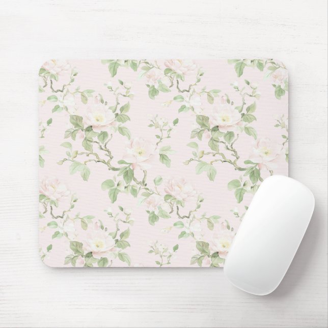 Rosarot Weiße Romantische Blumen  Mousepad (Mit Mouse)