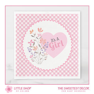 Rosarote Blumen - Baby Shower für ein Mädchen Serviette