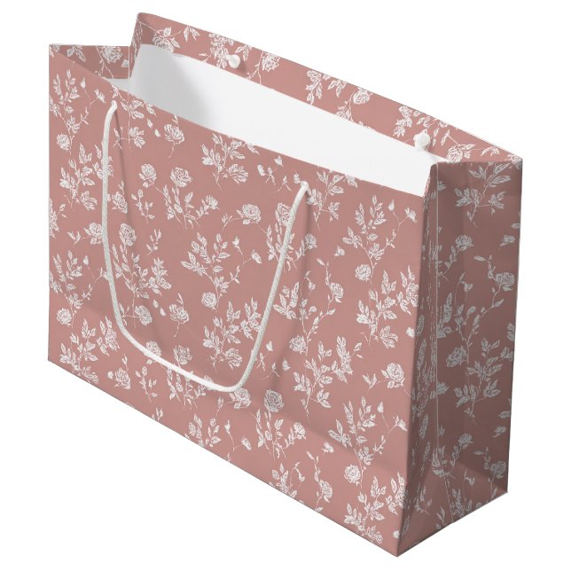 Rosarote Blumen Brautparty Große Geschenktüte (Vorderseite Schrägansicht)