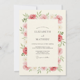 Rosarote botanische romantische Hochzeit Einladung