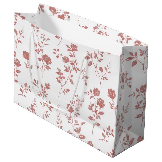 Rosarote Florale Hochzeitsdusche Große Geschenktüte (Vorderseite Schrägansicht)
