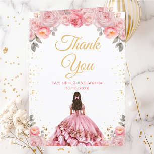 Rosarote Prinzessin Floral Quinceañera Dankeskarte