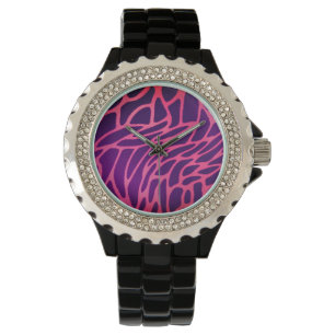 Rosarote Strass-Schwarze Emaille-Uhr Armbanduhr