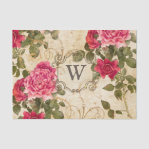 Rosarote Vintage Rosen-mit Monogramm Initiale Seidenpapier