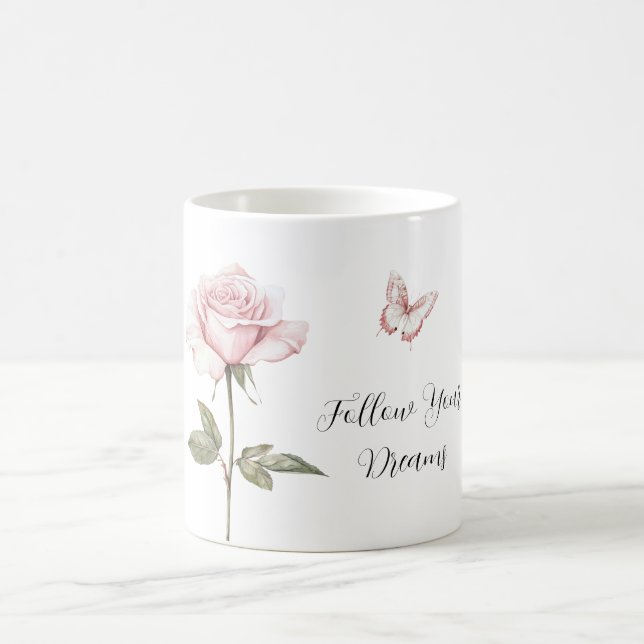 Rosarote weiße Schmetterlingsträume Kaffeetasse (Mittel)