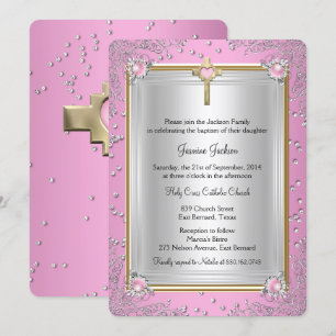Rosaroter Funkel-Juwel-Taufe Christening Gold Einladung