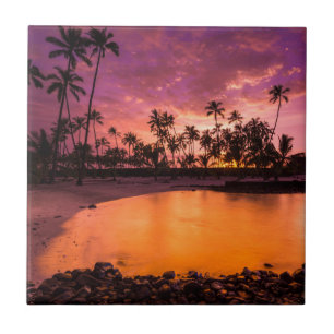 Rosaroter Sonnenuntergang am Hawaii-Strand Fliese