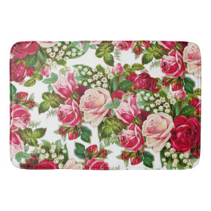 Rosarotes grünes Vintages Blumen Land Chic Badematte