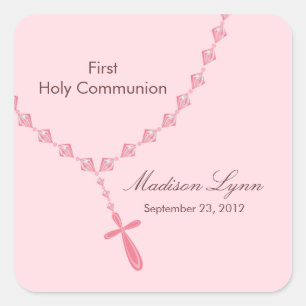 Rosary Beads Erste heilige Kommunion Pink Brown Quadratischer Aufkleber