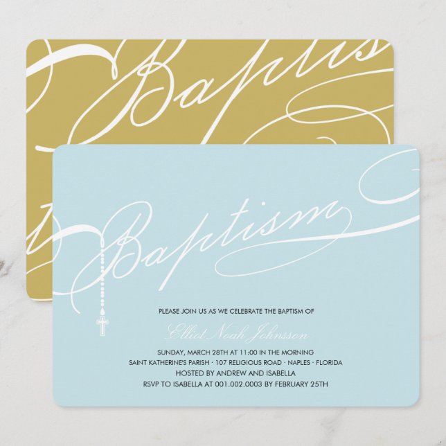 Rosary Cross Blue Religious Einladung (Vorne/Hinten)