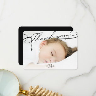 Rosary Cross Monogram Scripted Foto Religious Dankeskarte