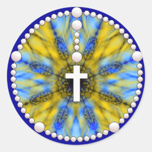 Rosary Dream Catcher Gelb & Blau Runder Aufkleber