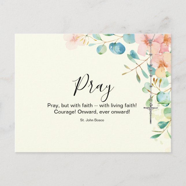 Rosary Eucalyptus Religious Floral Peach Postkarte (Vorderseite)