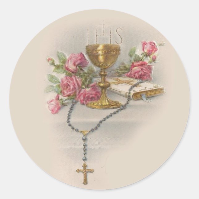 Rosary Eucharist Chalice Bible, Heilige Kommunion Runder Aufkleber