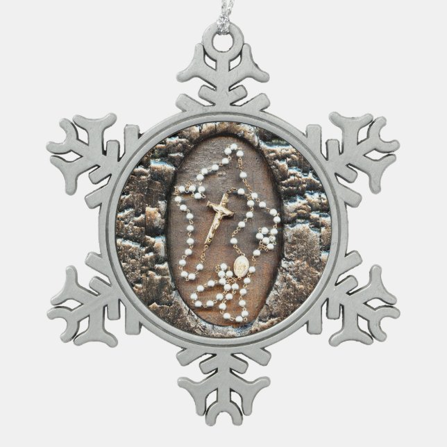 Rosary Schneeflocken Zinn-Ornament (Vorderseite)