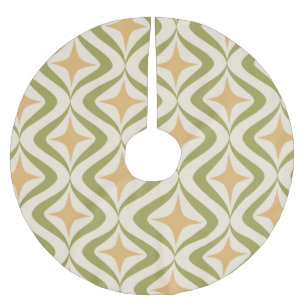 Rosasterne und grüne Wellen Polyester Weihnachtsbaumdecke