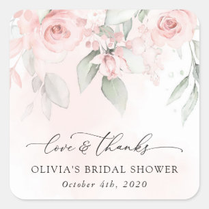 Röschende Blumen, rosa Blumen, Boho, Brautparty Quadratischer Aufkleber