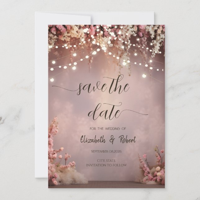 Röschene Blumen Lichterkette Save The Date (Vorderseite)