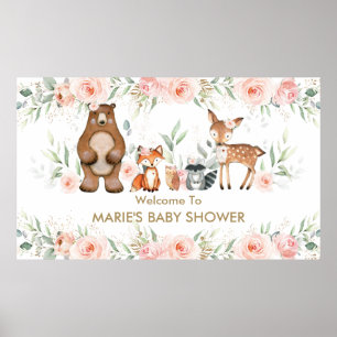 Röschengesicht Florale Waldtier-Baby-Shower-Einlad Poster