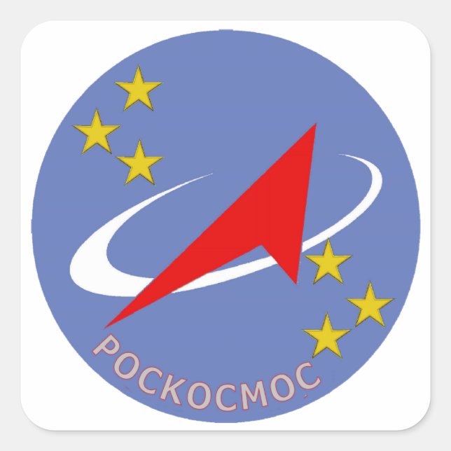 Roscosmos-Flug-Logo-Runde Quadratischer Aufkleber (Vorderseite)