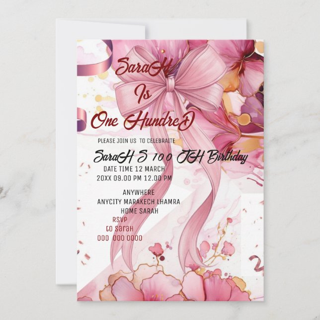 Rose 100. Geburtstagsgeschenk Einladung (Vorderseite)