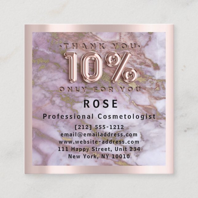 Rose 10% Ermäßigung für Hair Gold Pink Marmor Logo Terminkarte (Vorderseite)