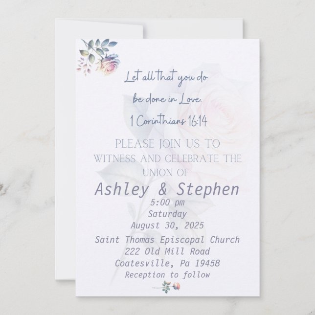 Rose 1 Korinther Christlich Hochzeit Einladung (Vorderseite)