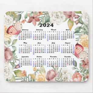 Rose 2024 Blumengrün Rosa Schmetterling Mousepad
