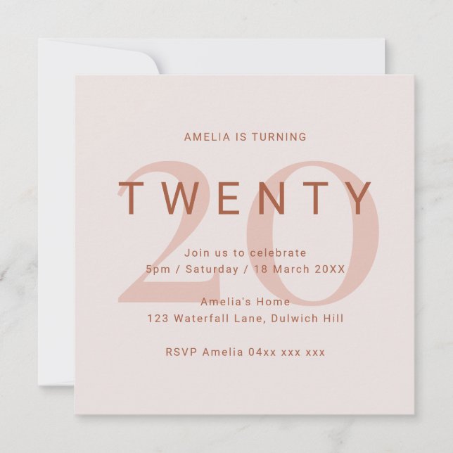 Rose 20. Geburtstagsparty Einladung (Vorderseite)
