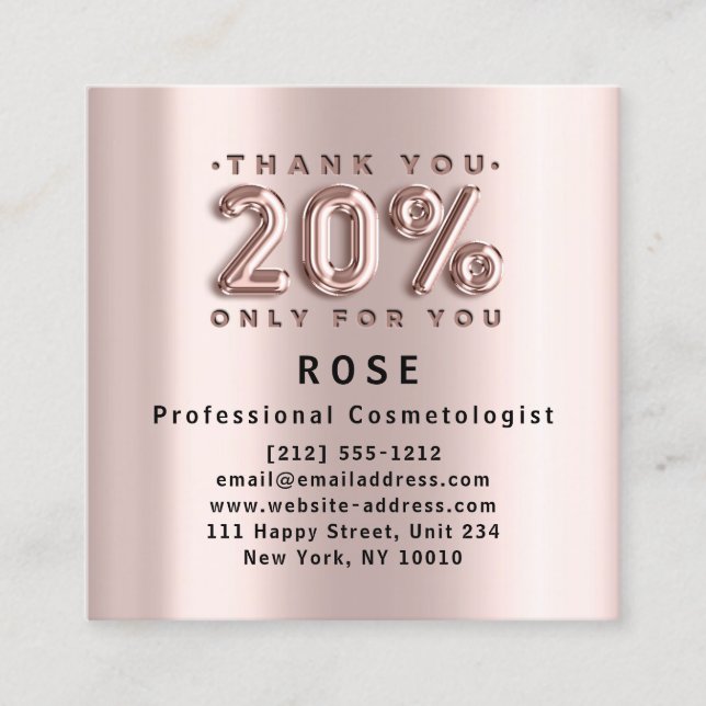 Rose 20% Rabatt auf die Hair Gold Pink Metallic Lo Terminkarte (Vorderseite)