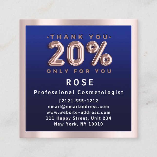 Rose 20 % Rabatt für Logo "Hair Navy Blue Balloon" Terminkarte (Vorderseite)