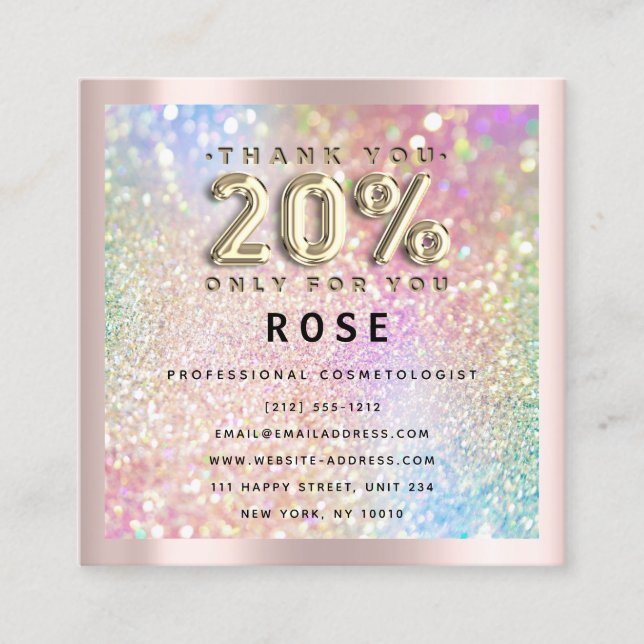 Rose 20 % Rabatt für Logos Holograph Glitzer Gold Terminkarte (Vorderseite)