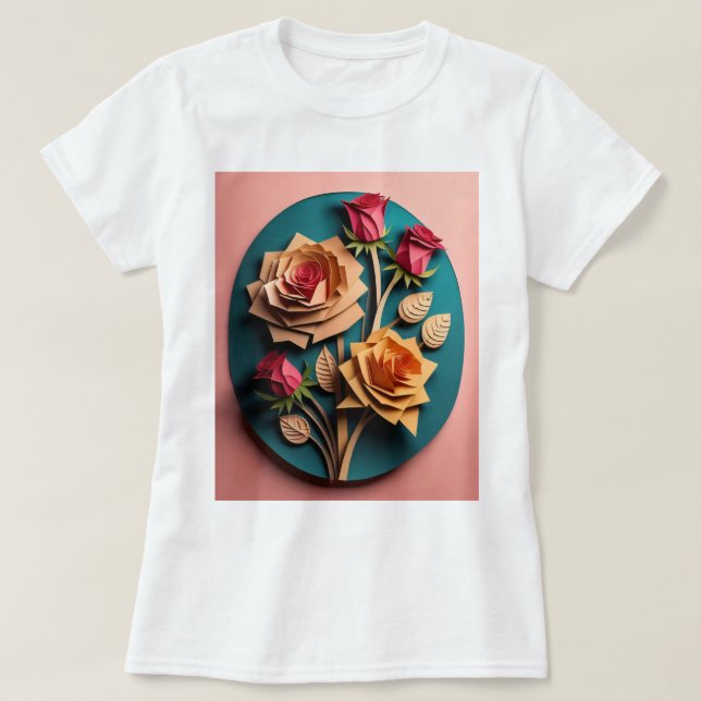 Rose 3D Paper Art Design T - Shirt (Design vorne)