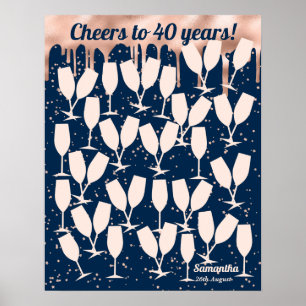 Rose 40. Geburtstags-Gästebuch - Prost auf 40 Jahr Poster