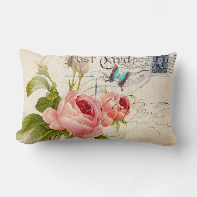 Rose(4) Lumbar 13" X 21 " Lendenkissen (Vorderseite)