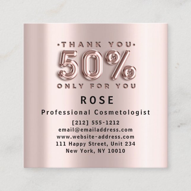 Rose 50% Ermäßigung Hair Gold Pink Metallic Logo Terminkarte (Vorderseite)