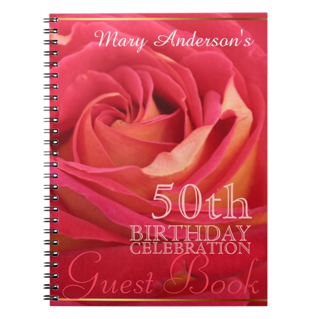 Rose 50th Birthday Celebration Custom Guest Book Notizblock (Vorderseite)