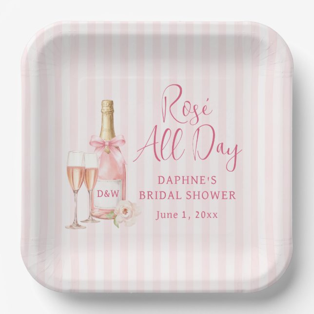 Rosé All Day Champagner Brautparty Pappteller (Vorderseite)